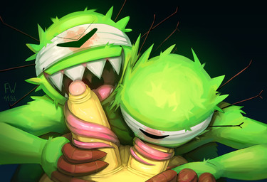 2_heads 2_penises anthro balls blindfold duo erection fur genitals green_body humanoid_genitalia long_tongue male male/male male_penetrated male_penetrating male_penetrating_male multi_genitalia multi_head multi_limb multi_penis nude oral oral_penetration penetration penile penile_penetration penis sex simple_background smile tongue tongue_out tonguejob yellow_body fw4455 cult_of_the_lamb massive_monster_(studio) leshy_(cult_of_the_lamb) humanoid mammal worm absurd_res digital_drawing_(artwork) digital_media_(artwork) hi_res