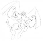 big_muscles flexing male membrane_(anatomy) membranous_wings muscular muscular_male solo wings dragmon league_of_legends riot_games tencent galio_(lol) gargoyle monochrome sketch