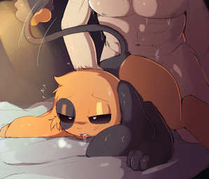 anthro ass_up bed black_body black_fur bodily_fluids breath dark_eyes dominant dominant_male drooling duo female feral from_behind_position fur furniture half-closed_eyes hand_on_back human_on_anthro human_penetrating_female interspecies looking_pleasured male male/female multicolored_body multicolored_fur narrowed_eyes on_bed open_mouth orange_body orange_fur panting penetration pinning_down saliva saliva_string semi-anthro sex size_difference smaller_female smaller_penetrated submissive submissive_female sweat sweatdrop tail_fluff xenophilia lodetail the_nature_of_predators human lagomorph mammal sivkit_(the_nature_of_predators) hi_res