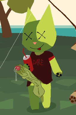 anthro balls beverage big_balls big_penis bodily_fluids bottomless clothed clothing erection fishing_rod foreskin genital_fluids genitals glans humanoid_genitalia humanoid_penis male penis precum small_but_hung solo doctor_fastoss webfishing domestic_cat felid feline felis mammal undead zombie 2:3 absurd_res digital_media_(artwork) hi_res pixel_(artwork) shaded simple_shading