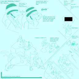 affectionate anthro armor blush cigarette cigarette_smoke clothing coat comic_panel confession dialogue duo ears_up eyewear female freckles glasses hair headgear helmet holding_another intimacy intimate laying_on_another looking_at_another looking_up_at_another love military_helmet no_thoughts oblivious overweight reading scarf sitting smoke text topwear trenchcoat two_wenches_in_the_trenches unrequited_love wavy_hair writing_text armedantagonist gangster_(two_wenches_in_the_trenches) smoker_(two_wenches_in_the_trenches) deer humanoid hybrid mammal 1:1 absurd_res black_and_blue hi_res monochrome story