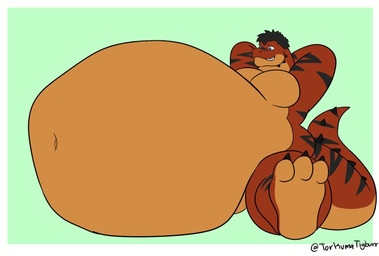 3_toes ambiguous_gender ambiguous_prey anthro belly belly_bounce big_belly burping feet hair huge_belly male male_pred muscular navel rumbling_stomach sitting squirming tail toes tongue vore flamingtiger98 torkumatigburr borusa dinosaur prehistoric_species reptile saurischian scalie theropod tyrannosaurid tyrannosauroid tyrannosaurus tyrannosaurus_rex 2024 animated hi_res short_playtime sound video