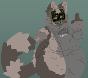 anthro clothing electronics female for_a_head fur gesture grey_body grey_fur half_clothed hand_gesture looking_at_viewer middle_finger multicolored_body multicolored_fur post-it_note screen screen_face simple_background solo standing tail television two_tone_body two_tone_fur white_body white_fur theonlylou brooklyn_sweater meme_clothing bo_(theonlylou) mammal object_head procyonid raccoon screen_head tv_head absurd_res digital_media_(artwork) hi_res meme