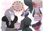 2_penises absurd_res anthro birthday_cake bite biting_lip biting_own_lip blush bodily_fluids body_hair braided_hair braided_tail cake canid canine canis chest_hair clothed clothing confusion cum cum_as_food cum_cake cum_in_food cum_on_hand cum_on_penis dark_body dessert duo ear_piercing ejaculation english_text erection excessive_cum excessive_genital_fluids fish food food_fetish food_penetration food_play genital_fluids genitals gynomorph hair happy_birthday hat headgear headwear heterochromia hi_res hybrid improvised_sex_toy intersex jewelry male mammal marine markings multi_genitalia multi_penis multicolored_body multicolored_hair muscular muscular_anthro muscular_intersex muscular_male nude open_mouth party_hat penis piercing presenting shark simple_background smile soraya_dax spots spotted_body sweat sweatdrop tail teeth text unknown_artist wolf xan_(nailhead) yellow_eyes