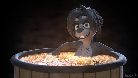 anthro bath breasts female green_eyes hair hot_tub looking_at_viewer nude solo spots steam water c_j mammal mustelid otter 16:9 3d_(artwork) digital_media_(artwork) hi_res widescreen