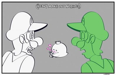 black_border border clothed clothed_human clothed_male clothing crown elderly_human elderly_male empty_eyes eyebrows eyes_closed eyewear facial_hair frown frowning_at_another glasses green_body green_clothing green_facial_hair green_hat green_headwear green_line_art green_mustache green_overalls green_sclera grey_background group hair hat headgear headwear heart_symbol interspecies king kiss_on_lips kissing larger_male legless lgbt_pride love making_out male male/male male_human male_humanoid mustache not_furry open_frown open_mouth overalls professor purple_line_art round_glasses royalty shirt shocked simple_background size_difference smaller_human smaller_male teeth text topwear watching_from_afar white_body white_clothing white_eyebrows white_eyes white_facial_hair white_hair white_mustache white_overalls white_shirt white_skin white_topwear lunareel cartoon_network lgbt_pride_month luigi's_mansion mario_bros nintendo the_amazing_world_of_gumball gooigi king_boo luigi professor_e._gadd boo_(mario) goo_creature human humanoid mammal 2025 artist_name colored_line_art digital_drawing_(artwork) digital_media_(artwork) english_text hi_res partially_colored