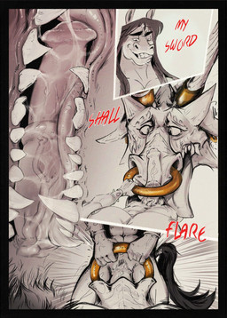 abs animal_genitalia animal_penis anthro barbarian duo equine_genitalia equine_penis facial_piercing fellatio flared_penis genitals hair jewelry long_hair male medial_ring muscular muscular_male nose_piercing nose_ring oral oral_penetration pecs penetration penile penis piercing ring_piercing sex size_difference smile smirk tail tail_tuft tuft vein veiny_penis alpha-thunder mythology alpha-thunder_(character) dragon equid equine horse mammal mythological_creature mythological_scalie scalie comic hi_res