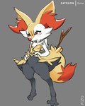 black_body black_fur blush breasts female fur genitals nipples nude presenting presenting_pussy pussy red_body red_fur solo stick tuft white_body white_fur yellow_body yellow_fur conditional_dnp pyriax nintendo pokemon braixen generation_6_pokemon pokemon_(species)