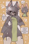 abstract_background anthro anthrofied apron apron_only beady_eyes big_ears blush clothing earbuds electronics fangs femboy fur green_apron green_clothing grey_body grey_eyes grey_fur grey_hair hair hand_on_hip headphones legwear male male_anthro membrane_(anatomy) membranous_wings name_tag small_waist solo speech_bubble teeth text thick_thighs thigh_highs thought_bubble wide_hips winged_arms wings tobydoge natural_habitat_shorts batrick_(natural_habitok) bat mammal 2:3 english_text hi_res