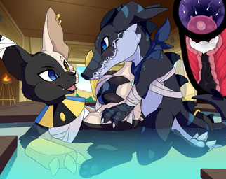 3_claws 3_toes anthro anthro_on_anthro anthro_penetrated anthro_penetrating anthro_penetrating_anthro back_spikes bandage black_body black_clothing black_ears black_fur black_inner_ear black_nose black_penis black_scales black_spikes black_tail blue_body blue_clothing blue_eyes blue_scales blue_scarf blue_sky bodily_fluids bottomless bottomless_anthro bottomless_female claws clitoris clothed clothed_anthro clothed_female clothing cum cum_from_vagina cum_in_uterus cum_in_vagina cum_inside day detailed_background duo ear_piercing ear_ring egyptian ejaculation erection eye_contact feet female female_anthro female_penetrated finger_claws fire from_front_position fur genital_fluids genitals gloves handwear heart_symbol heterochromia holding_leg impregnation internal internal_vaginal interspecies interspecies_impregnation kneeling kneeling_position kneeling_sex leg_glider_position looking_at_another looking_at_partner male male/female male_anthro male_penetrating male_penetrating_female multicolored_body multicolored_clothing multicolored_fur multicolored_scales nude nude_anthro nude_male open_mouth ovum ovum_with_heart partially_submerged pawpads penetration penile penile_penetration penis penis_in_vagina piercing pink_clitoris pink_inner_ear pink_tongue pink_vulva raised_leg ring ring_piercing scales scarf semi-anthro sex sideways sky snout sperm_cell spiked_tail spikes spikes_(anatomy) tail teeth temple toe_claws toes tongue two_tone_body two_tone_fur two_tone_scales uterus vaginal vaginal_fluids vaginal_fluids_on_penis vaginal_penetration vulva water white_body white_claws white_clothing white_ears white_fur yellow_clothing yellow_eyes meraence bandai_namco digimon fan_character crocodilian digimon_(species) domestic_cat felid feline felis mammal munemon reptile scalie sobemon 2023 digital_media_(artwork) hi_res