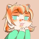 amused anthro chibi clothed clothing emoji female open_mouth smile smiling_at_viewer solo xefino akizuki_(xefino) calico_cat domestic_cat felid feline felis mammal 1:1