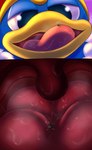 anthro anthro_pred bodily_fluids clothed_human duo excessive_saliva human_prey imminent_oral_vore imminent_vore inside_mouth larger_anthro larger_male macro male micro on_tongue saliva size_difference smaller_human smaller_male uvula vore suddendraft kirby_(series) nintendo draft_(suddendraft) king_dedede meep avian bird human mammal penguin 2022 absurd_res comic digital_media_(artwork) hi_res