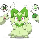 ^w^ ambiguous_gender anthro blush cat_toy confusion cute_fangs dipstick_ears ear_markings eyes_closed fangs feral fur gloves_(marking) green_body green_fur green_tail group markings mask mostly_offscreen_character multicolored_ears musical_note musical_symbol open_mouth pawpads paws red_eyes simple_background symbol tail tail_motion tailwag teeth trio white_background tontaro nintendo pokemon felid feline floragato generation_9_pokemon mammal meowscarada pokemon_(species) sprigatito 1:1 2d_animation animated frame_by_frame short_playtime signature watermark