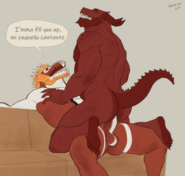 anal anal_penetration anthro anthro_on_anthro anthro_penetrated anthro_penetrating anthro_penetrating_anthro balls belly big_belly breath_powers duo elemental_manipulation eyes_closed fangs feet fire fire_breathing fire_manipulation furniture genitals hair horn humanoid_feet male male/male male_penetrated male_penetrating male_penetrating_male markings muscular muscular_anthro muscular_male narrowed_eyes nude on_sofa open_mouth overweight overweight_anthro overweight_male pecs penetration penile penile_penetration penis penis_in_ass plantigrade red_balls red_body red_eyes red_penis red_sclera ridged_horn sex short_hair side_view sofa speech_bubble spiked_tail spikes spikes_(anatomy) spread_legs spreading tail teeth vein veiny_penis white_balls white_body white_markings white_penis aduran european_mythology mythology nintendo pokemon shouty_(xshouty) dragon generation_9_pokemon mythological_creature mythological_scalie pokemon_(species) scalie skeledirge western_dragon 2023 dated hi_res signature