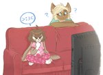 >:3c anthro biped brown_hair clothed clothing duo female furniture hair male on_sofa question_mark smile sofa watching_tv nini_(artist) hello_kitty_(series) sanrio ashton_(nini) hello_kitty_(character) mallory_(nini) domestic_cat felid feline felis lagomorph leporid mammal rabbit hi_res mother_(lore) mother_and_child_(lore) mother_and_son_(lore) parent_(lore) parent_and_child_(lore) parent_and_son_(lore) son_(lore)