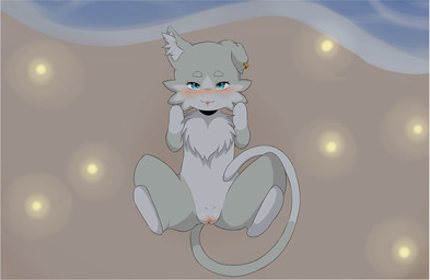 aroused beach blush bodily_fluids crossgender ear_piercing female feral fur genital_fluids genitals inner_ear_fluff paws piercing seaside solo tuft vaginal_fluids vulva disko pilitan feline_fantasies re:zero puck_(re:zero) felid mammal digital_media_(artwork) hi_res