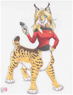 5_fingers border breasts claws clothed clothed_female clothed_taur clothing countershade_torso countershading feet female fingers front_view fur hair looking_at_viewer simple_background smile solo spots standing stripes tail teeth toes tongue white_border kacey shorttail chakat felid felid_taur feline lynx mammal mammal_taur taur 2026 digital_drawing_(artwork) digital_media_(artwork) hi_res herm_(lore)