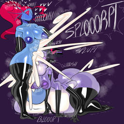 anthro areola armwear balls belly belly_inflation big_balls big_breasts big_butt bodily_fluids breasts butt clothed clothing collarbone cum cum_from_ass cum_in_ass cum_in_mouth cum_inflation cum_inside cum_overflow cum_through deep_throat duo ear_fins elbow_gloves excessive_cum excessive_genital_fluids female fin genital_fluids genitals glistening glistening_balls glistening_breasts glistening_butt glistening_genitalia gloves gynomorph gynomorph/female hair handwear heart_symbol huge_balls huge_butt hyper hyper_balls hyper_genitalia inflation intersex intersex/female latex latex_clothing legwear long_hair looking_pleasured muscular muscular_anthro muscular_gynomorph muscular_intersex neck_bulge nipples oral oral_penetration partially_clothed penetration penis saliva sex sharp_teeth sound_effects sweat tears teeth thick_thighs thigh_highs tayronnebr undertale undertale_(series) muffet undyne aquatic arachnid arthropod fish spider hi_res