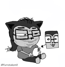 anthro arm_hair beard body_hair cellphone electronics facial_hair glass hair messy_hair mustache phone ponytail sitting smile efradraws efrasona domestic_cat felid feline felis mammal absurd_res digital_drawing_(artwork) digital_media_(artwork) hi_res