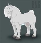 anatomically_correct animal_genitalia balls feral fully_sheathed fur genitals hair hooves male no_pupils pose sheath smile solo standing white_body white_fur white_hair bng cremello equid equine horse mammal