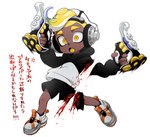 abuse blood bodily_fluids clothing dark_tetra_dualies dismemberment dualies footwear gore gun male ranged_weapon shoes solo tetra_dualies text weapon sunoko24 nintendo splatoon octoling_boy cephalopod humanoid marine mollusk octarian octoling japanese_text translation_request