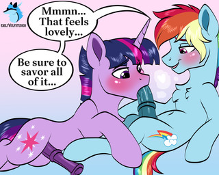 animal_genitalia animal_penis balls blush crossgender cutie_mark dialogue duo equine_genitalia equine_penis erection fellatio feral flared_penis ftm_crossgender genitals gradient_background hair hooves horn male male/male male_feral medial_ring oral oral_penetration penetration penile penis penis_in_mouth quadruped sex simple_background speech_bubble tail text wings emilywulfstudios friendship_is_magic hasbro my_little_pony mythology rainbow_dash_(mlp) twilight_sparkle_(mlp) equid equine mammal mythological_creature mythological_equine pegasus unicorn absurd_res digital_drawing_(artwork) digital_media_(artwork) english_text hi_res