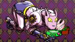 :3 anthro dish duo flower heart_symbol male milk pink_body plant plant_pot tongue tongue_out yellow_eyes auretheaudio jojo's_bizarre_adventure killer_queen stray_cat_(jjba) domestic_cat elemental_creature felid feline felis flora_fauna mammal stand_(jjba) animated meme short_playtime