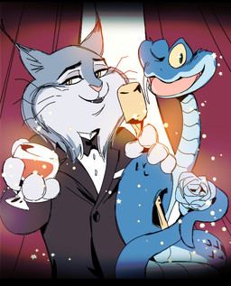 anthro champagne_glass clothing container cup drinking_glass duo feral flower glass glass_container glass_cup male male/male necktie one_eye_closed plant rose_(flower) smile suit wink ipas214879 disney zootopia gary_de'snake pawbert_lynxley canada_lynx felid feline lynx mammal pit_viper reptile scalie snake viper