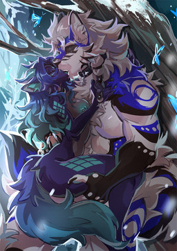 5_fingers anthro anthro_on_anthro black_nose blue_body blue_fur breasts butt duo female fingers fur hair humanoid_hands kiss_on_lips kissing male male/female multicolored_body multicolored_fur nipples nude nude_anthro nude_female nude_male purple_body purple_fur romantic romantic_couple two_tone_body two_tone_fur white_body white_fur white_hair kammi-lu nyx_(icebounde) snowstorm_(wolfxblade) canid canine canis mammal wolf