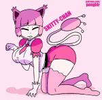 big_breasts big_butt breasts butt clothing curvy_figure female hair legwear pink_hair pokemorph side_view simple_background solo stockings tail tail_hand text thigh_highs unusual_anatomy unusual_tail voluptuous pongldr nintendo pokemon animal_humanoid felid generation_3_pokemon humanoid mammal pokemon_(species) pokemon_humanoid skitty url