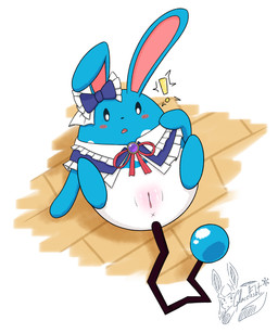 anthro anus blue_body blue_tail blush blush_lines bow_ribbon clothed clothing exclamation_point female gem genitals holowear_(pokemon) innie_vulva long_ears lying maid_uniform multicolored_body on_back open_mouth plump_labia simple_background solo surprised tail two_tone_body uniform vulva white_body x_anus glacefrostbite nintendo pokemon pokemon_unite tea_party_style_azumarill azumarill generation_2_pokemon pokemon_(species) 5:6 hi_res