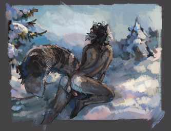 anthro backsack balls butt evergreen_tree genitals male nature_background nude penis plant snow solo tail tree greennie mammal procyonid raccoon 2024 absurd_res digital_media_(artwork) digital_painting_(artwork) hi_res painting_(artwork)
