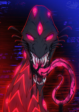 creepy fangs feral glowing male open_mouth scary smoke solo teeth tongue tongue_out wet sunny_way art_fight artfight2026 mythology oka dragon monster mythological_creature mythological_scalie reptile scalie snake hi_res portrait