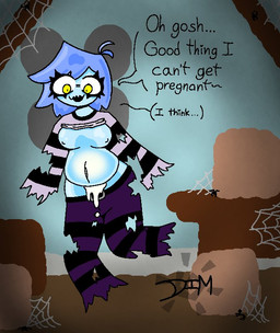 after_sex belly big_belly bodily_fluids cum cum_in_vagina cum_inflation cum_inside detailed_background dialogue female genital_fluids inflation solo text translucent dimsun sammy_(dimsun) ghost human mammal spirit english_text