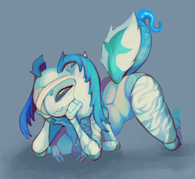 4_arms all_fours antennae_(anatomy) anthro arm_scar arthropod_abdomen ass_up blue_eyes exoskeleton eye_patch eyewear female kneeling leg_scar looking_at_viewer missing_eye multi_arm multi_limb ovipositor scar simple_background smile solo white_body cyber_d1e eris_voltia-softcoat arthropod insect lepidopteran moth absurd_res hi_res