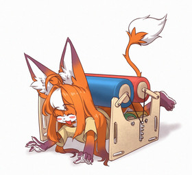 autism autism_roller blush bottomless claws clothed clothing eyes_closed eyewear female glasses hair happy inner_ear_fluff male orange_body orange_hair round_glasses shirt simple_background smile solo stim_toy stimming tail topwear tuft white_background young ndbiet ndbiet_(character) canid canine fox mammal 2025 hi_res