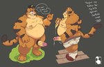 anthro cigar cigar_in_mouth clothing dialogue dirty_underwear erection food footwear genitals male mature_male nipple_piercing nipples object_in_mouth overweight overweight_male penis piercing pizza pizza_slice slightly_chubby slightly_chubby_anthro socks solo speech_bubble text samnson garfield_(series) sony_corporation sony_pictures the_garfield_movie_(2024) vic_(garfield) domestic_cat felid feline felis mammal english_text hi_res