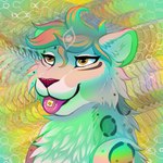 abstract_background ambiguous_gender drugs feral fur grey_body grey_fur lsd psychedelic psychedelic_background solo tongue tongue_out white_body white_fur yellow_eyes digitoxici digi felid mammal pantherine snow_leopard 1:1 2023 colorful_theme digital_media_(artwork) hi_res