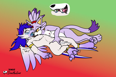 animal_genitalia anthro bite blood blue_blood blue_insides blush bodily_fluids cloaca cloaca_ejaculation cloaca_juice cloacal cloacal_fingering colored_blood duo ejaculation feathers female female/female fingering fur genital_fluids genitals multiple_nipple neck_bite purple_body purple_fur unusual_blood unusual_bodily_fluids white_body white_feathers white_fur doesnotexist xujintsguardian sega sonic_the_hedgehog_(series) blaze_the_cat silverwing_swallow avian felid feline mammal 3:2 hi_res