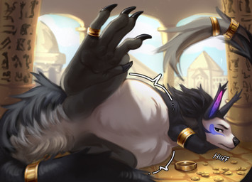 abdominal_bulge black_body black_fur bracelet building bulge coin column feral full_render fur gold_(metal) gold_jewelry jewelry male paws sky soft_vore solo vore white_body white_fur flopishh egyptian_mythology middle_eastern_mythology mythology dragon furred_dragon furred_scalie hybrid mythological_creature mythological_scalie scalie colored hi_res sketch