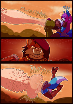 anthro armor bodily_fluids cock_vore dominant dominant_gynomorph dominant_intersex female foreskin foreskin_play foreskin_pull foreskin_vore genital_fluids genitals group gynomorph gynomorph_pred helping intersex intersex_pred larger_pred male male_prey penile penis precum pulling_another size_difference slime struggling struggling_prey trio unconvincing_armor vore kyrie_eleison spazman katamra_(spazman) kyrie_(eleison) alien canid canine fox hybrid mammal xenogon absurd_res comic hi_res