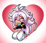 andoid_21 blush breasts candy clothing dessert eyes_closed female food hair heart_symbol humanoid_pointy_ears lollipop long_hair not_furry pink_body pink_skin pointy_ears sitting solo rongs1234 dragon_ball dragon_ball_fighterz majin_android_21 alien alien_humanoid humanoid majin 2018 signature