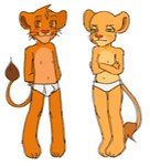 anthro anthrofied blush briefs bulge clothed clothing crossed_arms duo female flat_chested hands_behind_back looking_at_viewer male nipples smile standing tail tighty_whities underwear underwear_only white_briefs white_clothing white_underwear young young_female young_male coolsalad disney the_lion_king nala_(the_lion_king) simba_(the_lion_king) felid lion mammal pantherine