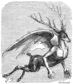anthro antlers arm_spikes claws elbow_spikes flying fur hooves horn male membrane_(anatomy) membranous_wings nude solo spikes spikes_(anatomy) spread_wings wing_claws wing_spikes wings louis_le_breton dictionnaire_infernal mythology furfur deer demon mammal 1863 19th_century ancient_art black_and_white hi_res monochrome signature
