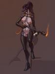 anthro areola armwear biped boots breasts clothing collar elbow_gloves female flamethrower footwear genitals gloves hair handwear high_heeled_boots high_heels holding_object holding_weapon legwear navel nipple_piercing nipples non-mammal_breasts piercing ponytail purple_eyes pussy ranged_weapon scar shoes simple_background solo standing tail thigh_boots thigh_highs weapon ldr nova_whitesail fish marine shark 2018 3:4 absurd_res digital_media_(artwork) hi_res