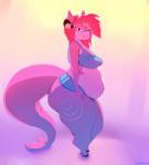 anthro belly big_butt bra breasts butt clothing female hair looking_at_viewer navel non-mammal_breasts overweight overweight_anthro overweight_female pink_hair solo thick_thighs underwear musikalgenius elmelie fish marine shark absurd_res digital_media_(artwork) hi_res