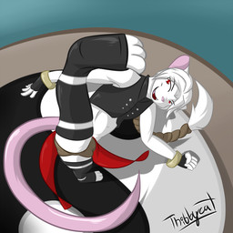 anthro asian_clothing bangle bottomwear braided_hair braided_ponytail chinese_clothing clothing east_asian_clothing feet fist flexible foot_focus fur hair high_kick jewelry kick kung_fu legwear loincloth male martial_arts midriff perspective_shot ponytail red_eyes solo splits spread_legs spreading stockings tied_hair white_body white_fur yin_yang thibbycat xin_(thibbycat) mammal mouse murid murine rodent 1:1 hi_res