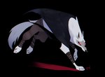 black_background black_sclera bottomwear cloak clothing feral fur grey_body grey_fur male pants quadruped red_eyes simple_background solo white_body white_fur krossan_(artist) dreamworks puss_in_boots_(franchise) death_(puss_in_boots) canid canine canis mammal wolf 2023 digital_media_(artwork) hi_res lineless