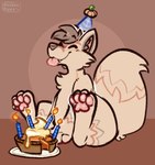 birthday blep candle celebration chibi clothing feral fluffy fluffy_tail food fruit happy hat head_tuft headgear headwear male party_hat pastry pawpads paws pie plant plate pumpkin pumpkin_pie slice_of_pie smile snout solo tail tongue tongue_out tuft conditional_dnp pocketpaws ferox_(feroxdoon) feroxdoon canid canine fox mammal red_fox true_fox hi_res nonbinary_(lore)