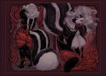 anthro areola bed big_breasts big_butt biped black_body black_fur breasts butt chest_tuft curtains detailed_background female fluffy fluffy_tail fur furniture hair leaning leaning_forward looking_at_viewer looking_back nipples open_mouth presenting presenting_breasts rear_view sleepwear smile solo standing tail tuft white_body white_fur white_hair lachland-nightingale mammal mephitid skunk hi_res mixed_media model_sheet